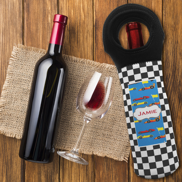 Checkers & Racecars Wine Tote Bag - FLATLAY