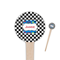 Checkers & Racecars 4" Round Wooden Food Picks - Single Sided (Personalized)