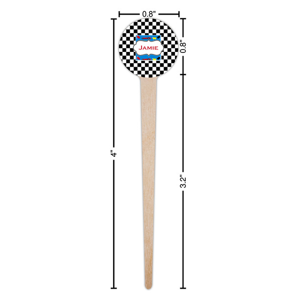 Checkers & Racecars Wooden 4" Food Pick - Round - Dimensions