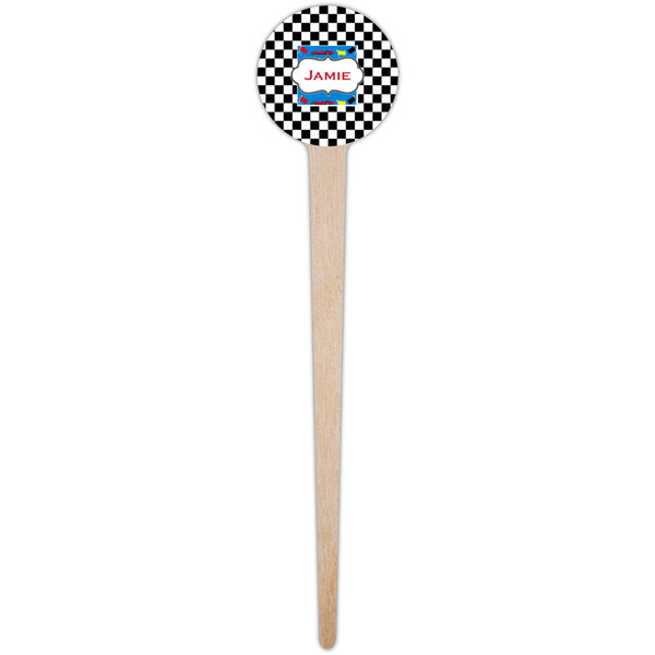 Checkers & Racecars Wooden 4" Food Pick - Round - Single Pick