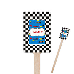 Checkers & Racecars 6.25" Rectangle Wooden Stir Sticks - Single Sided (Personalized)