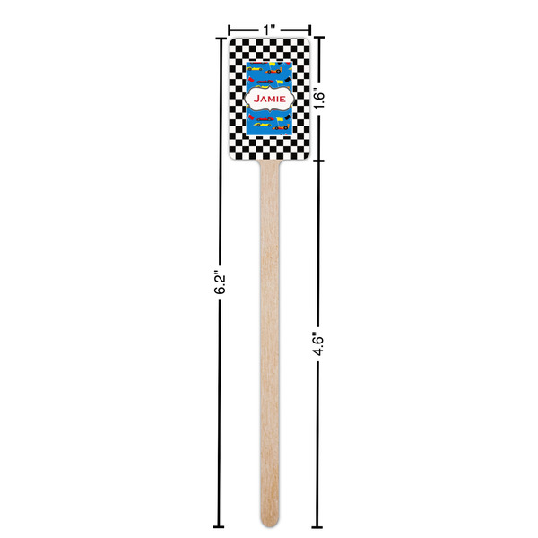 Checkers & Racecars Wooden 6.25" Stir Stick - Rectangular - Dimensions