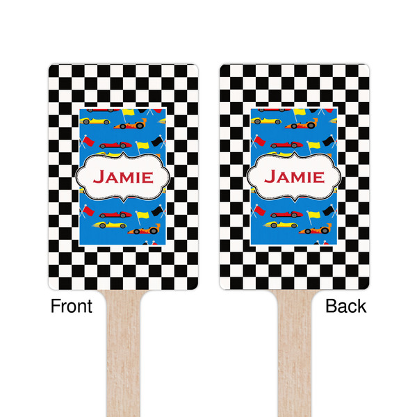 Checkers & Racecars Wooden 6.25" Stir Stick - Rectangular - Double Sided - Front & Back