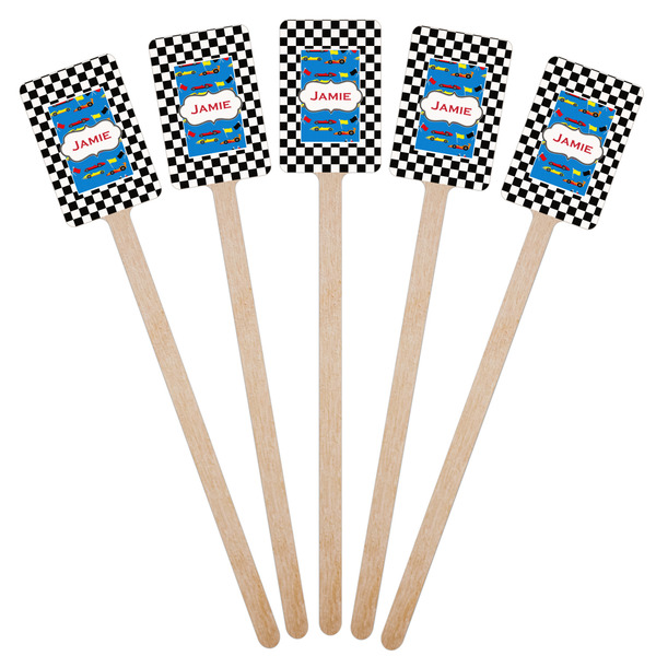 Checkers & Racecars Wooden 6.25" Stir Stick - Rectangular - Fan View