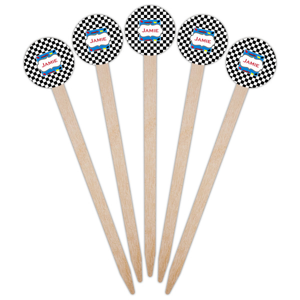Checkers & Racecars Wooden 6" Food Pick - Round - Fan View