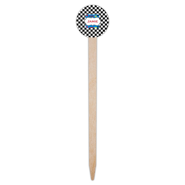 Checkers & Racecars Wooden 6" Food Pick - Round - Single Pick