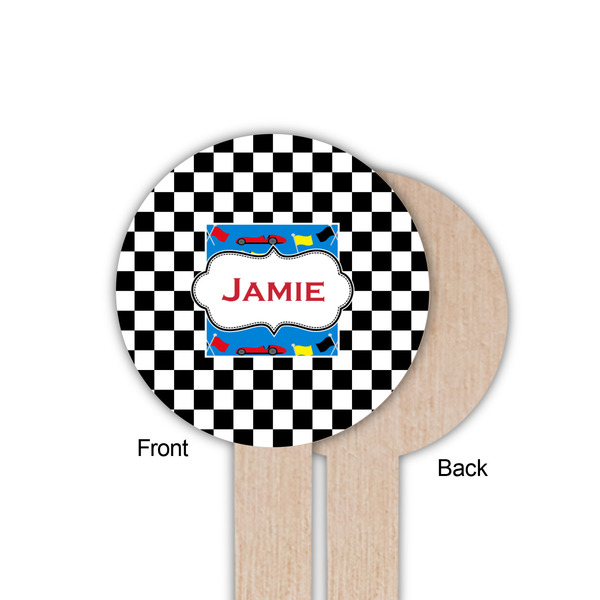 Checkers & Racecars Wooden 6" Food Pick - Round - Single Sided - Front & Back