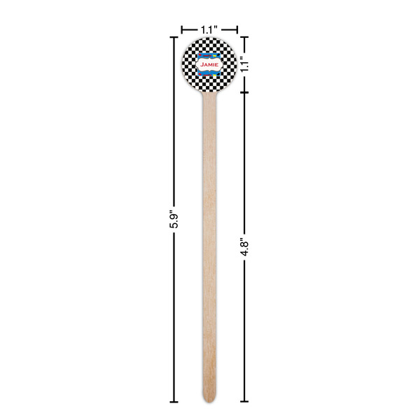 Checkers & Racecars Wooden 6" Stir Stick - Round - Dimensions
