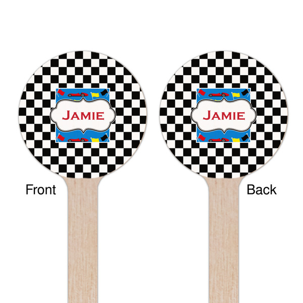 Checkers & Racecars Wooden 6" Stir Stick - Round - Double Sided - Front & Back
