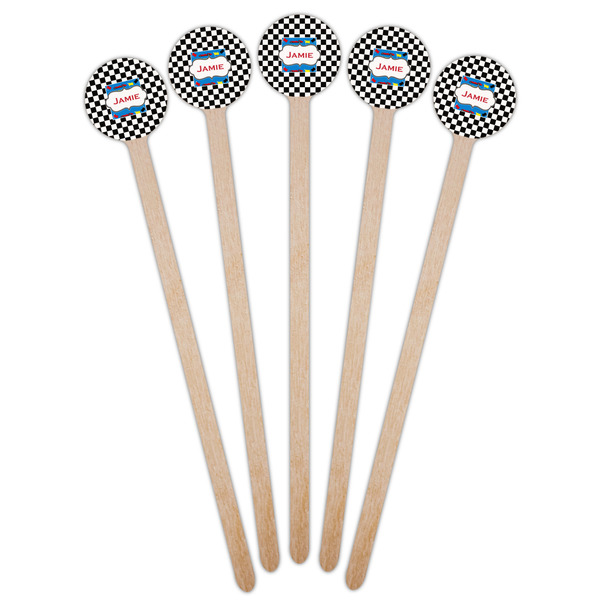 Checkers & Racecars Wooden 6" Stir Stick - Round - Fan View