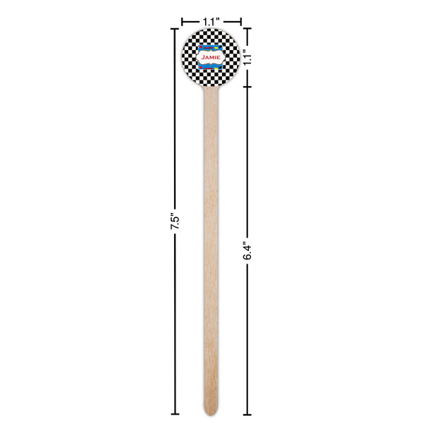 Checkers & Racecars Wooden 7.5" Stir Stick - Round - Dimensions