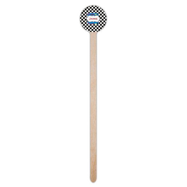 Checkers & Racecars Wooden 7.5" Stir Stick - Round - Single Stick