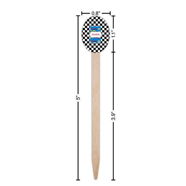 Checkers & Racecars Wooden Food Pick - Oval - Dimensions
