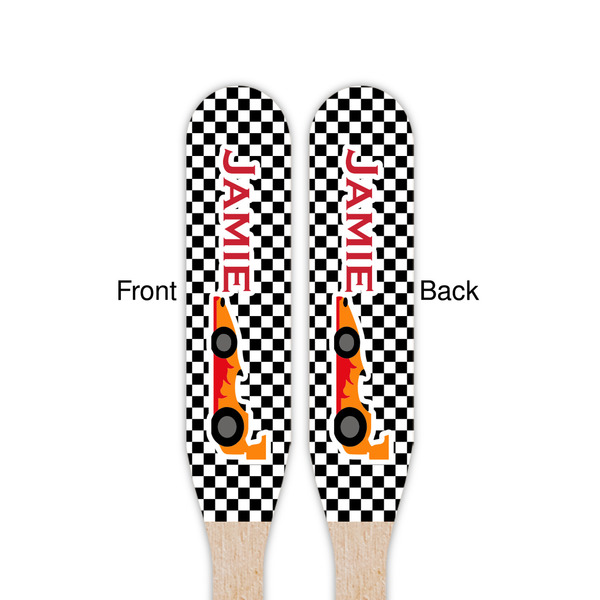 Checkers & Racecars Wooden Food Pick - Paddle - Double Sided - Front & Back