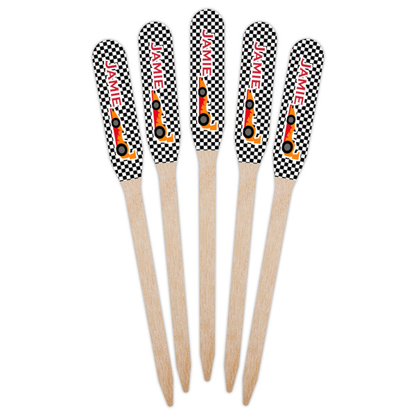 Checkers & Racecars Wooden Food Pick - Paddle - Fan View