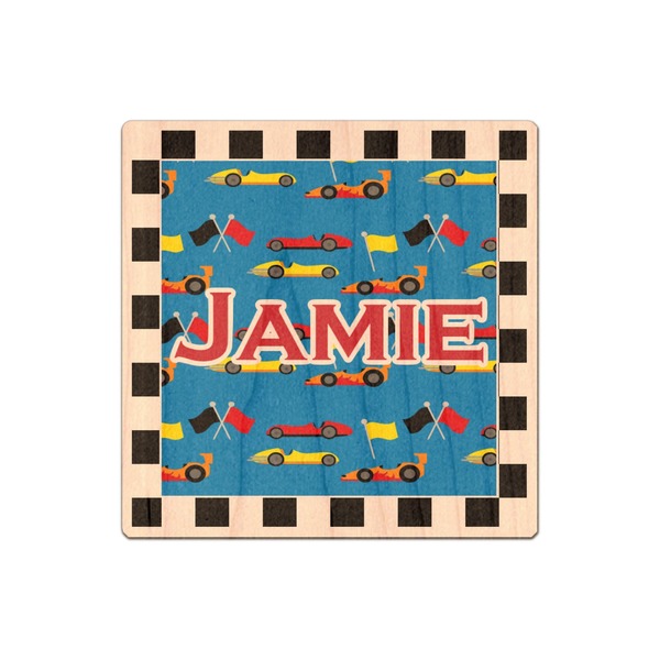Custom Checkers & Racecars Genuine Maple or Cherry Wood Sticker (Personalized)