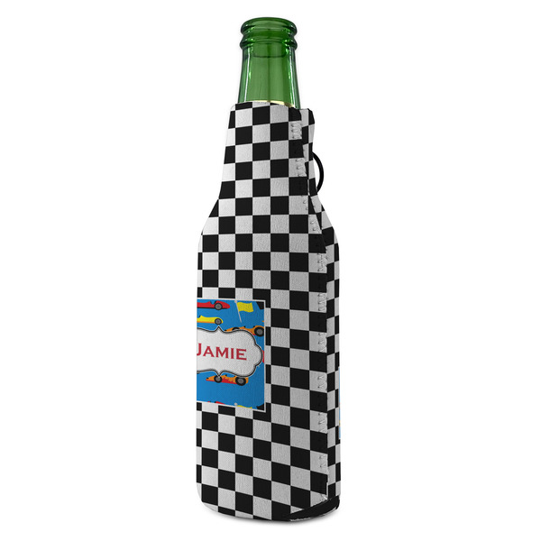 Checkers & Racecars Zipper Bottle Cooler - ANGLE (bottle)