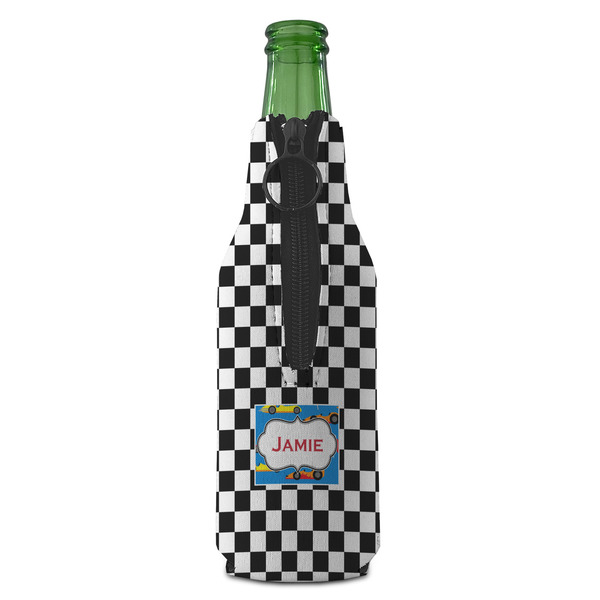 Checkers & Racecars Zipper Bottle Cooler - BACK (bottle)
