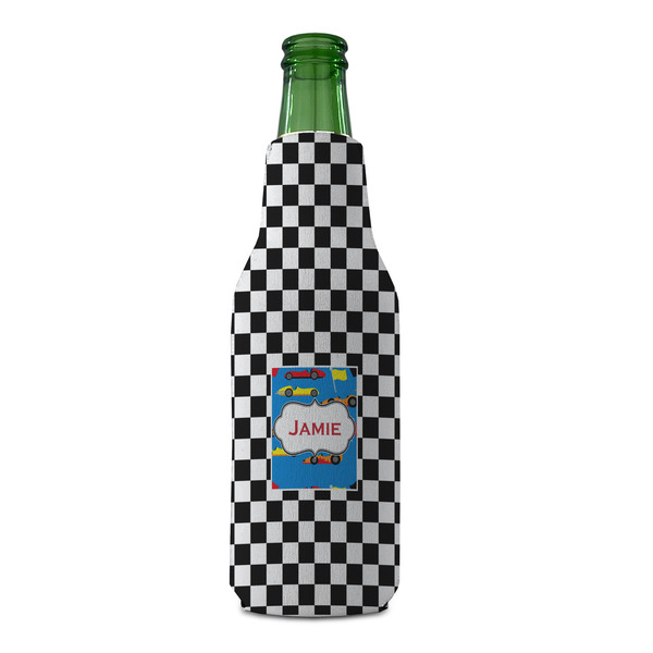 Checkers & Racecars Zipper Bottle Cooler - FRONT (bottle)