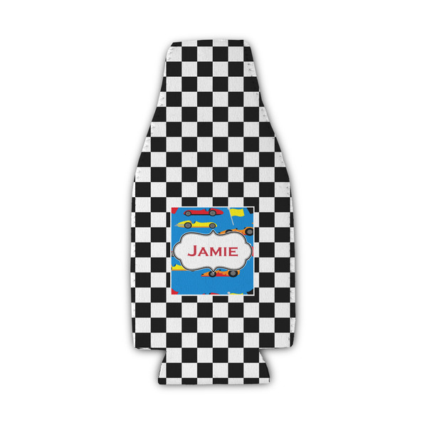 Checkers & Racecars Zipper Bottle Cooler - Set of 4 - FRONT