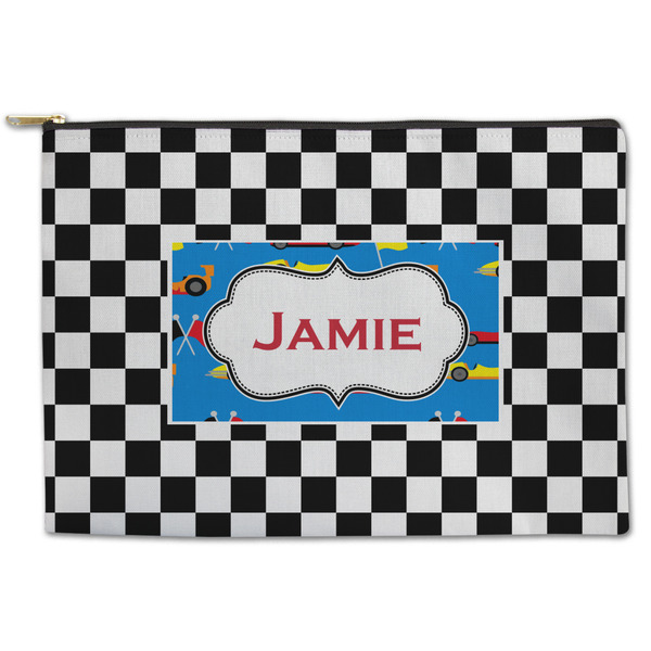 Custom Checkers & Racecars Zipper Pouch - Large - 12.5"x8.5" (Personalized)