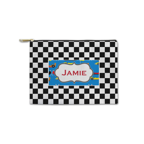 Custom Checkers & Racecars Zipper Pouch - Small - 8.5"x6" (Personalized)