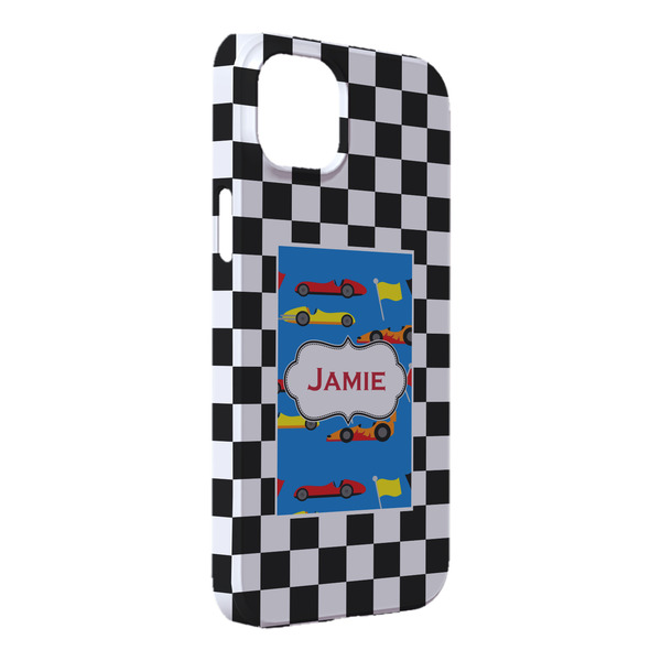 Custom Checkers & Racecars iPhone Case - Plastic - iPhone 14 Plus (Personalized)