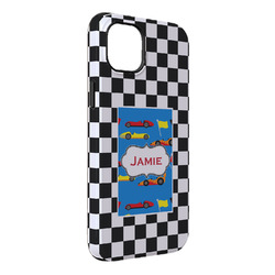 Checkers & Racecars iPhone Case - Rubber Lined - iPhone 14 Plus (Personalized)