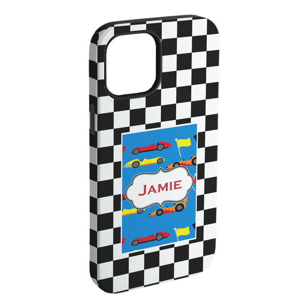 Custom Checkers & Racecars iPhone Case - Rubber Lined (Personalized)