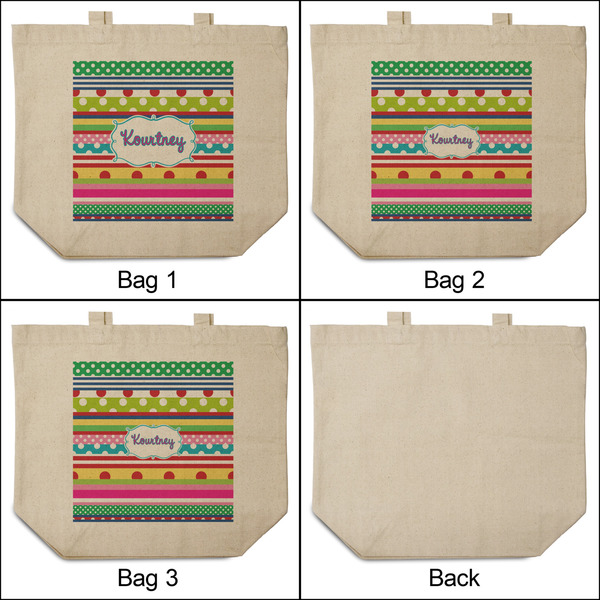 Ribbons 3 Reusable Cotton Grocery Bags - Front & Back View