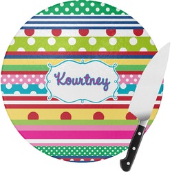 Ribbons Round Glass Cutting Board - Small (Personalized)