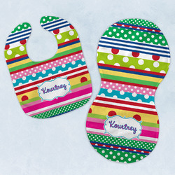 Ribbons Baby Bib & Burp Set w/ Name or Text