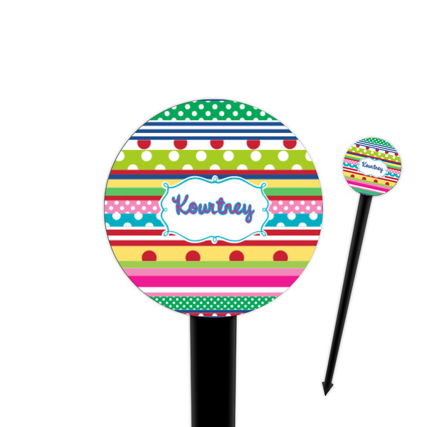 Custom Ribbons 4" Round Plastic Food Picks - Black - Single Sided (Personalized)