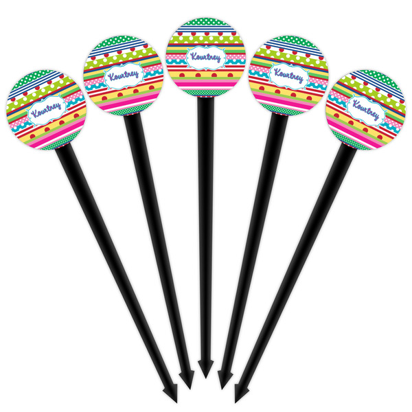 Ribbons Black Plastic 4" Food Pick - Round - Fan View