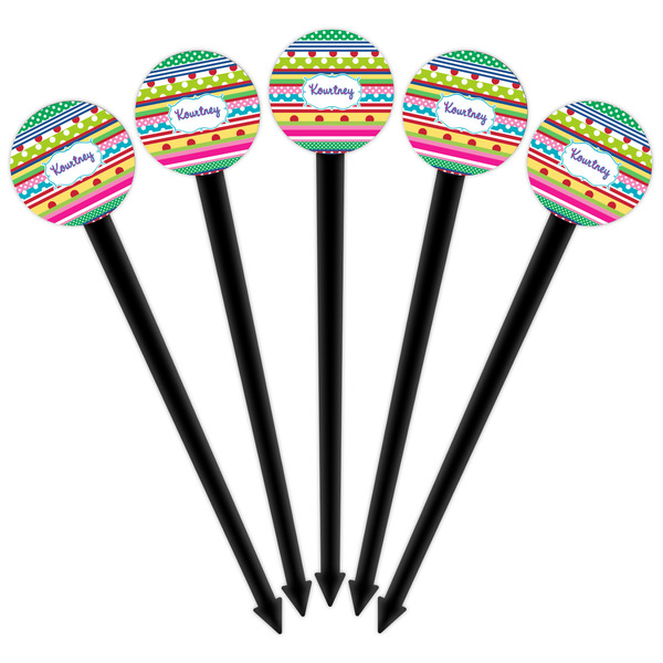 Ribbons Black Plastic 6" Food Pick - Round - Fan View