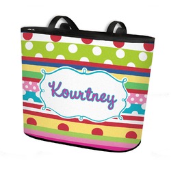 Ribbons Bucket Tote w/ Genuine Leather Trim - Regular w/ Front & Back Design (Personalized)