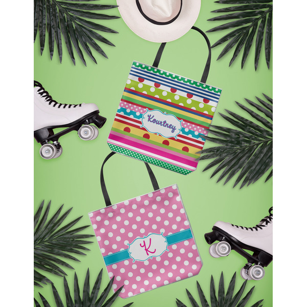 Ribbons Canvas Tote Lifestyle Front and Back- 13x13