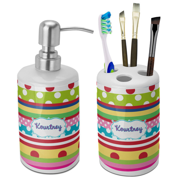 Custom Ribbons Ceramic Bathroom Accessories Set (Personalized)