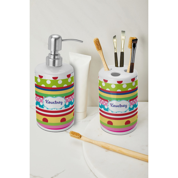 Ribbons Ceramic Bathroom Accessories - LIFESTYLE (toothbrush holder & soap dispenser)