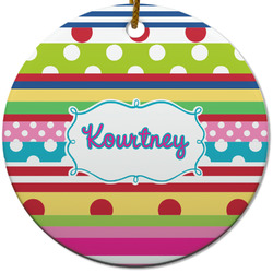 Ribbons Round Ceramic Ornament w/ Name or Text