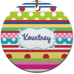 Ribbons Round Ceramic Ornament w/ Name or Text