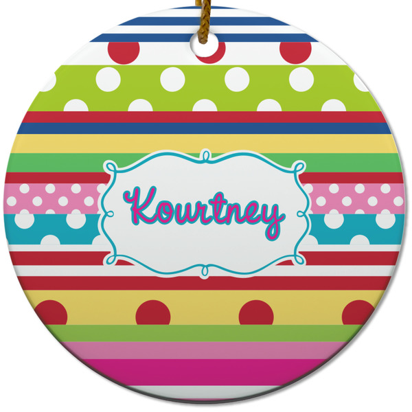 Custom Ribbons Round Ceramic Ornament w/ Name or Text