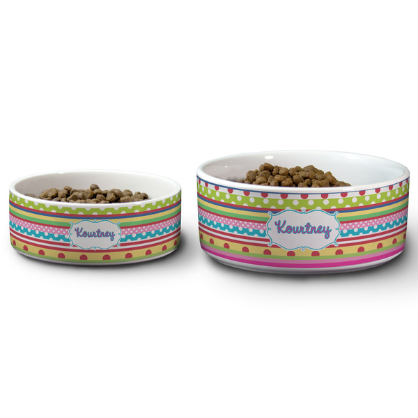 Ribbons Ceramic Dog Bowls - Size Comparison