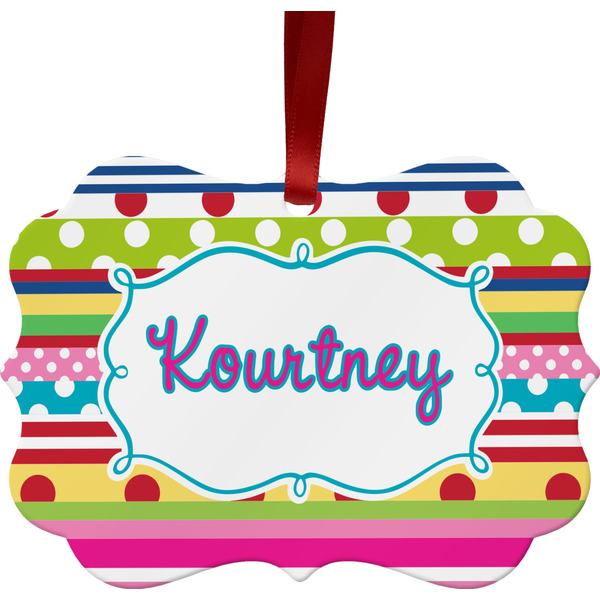 Custom Ribbons Metal Frame Ornament - Double Sided w/ Name or Text