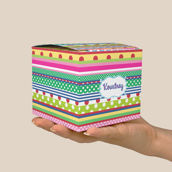 Ribbons Cube Favor Gift Box - On Hand - Scale View
