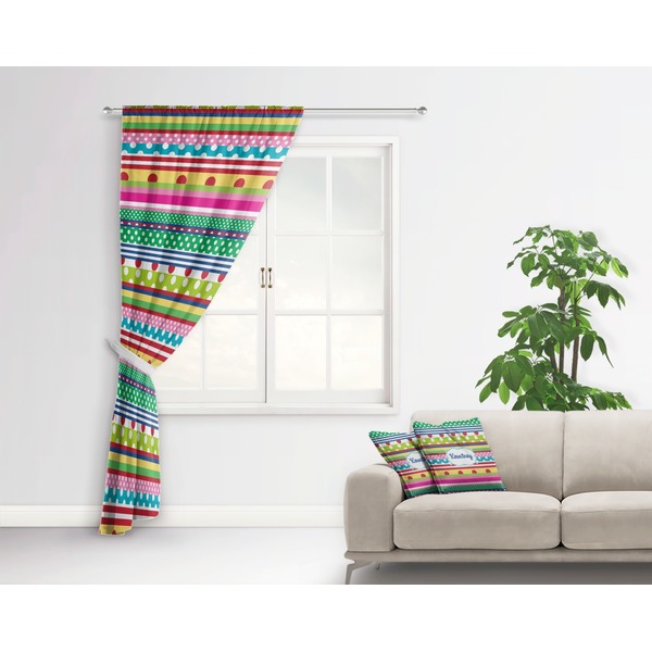 Ribbons Curtain With Window and Rod - in Room Matching Pillow