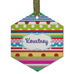 Ribbons Flat Glass Ornament - Hexagon w/ Name or Text