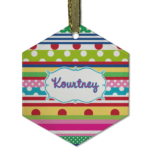 Ribbons Frosted Glass Ornament - Hexagon