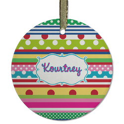 Ribbons Flat Glass Ornament - Round w/ Name or Text