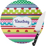 Ribbons Round Glass Cutting Board - Medium (Personalized)